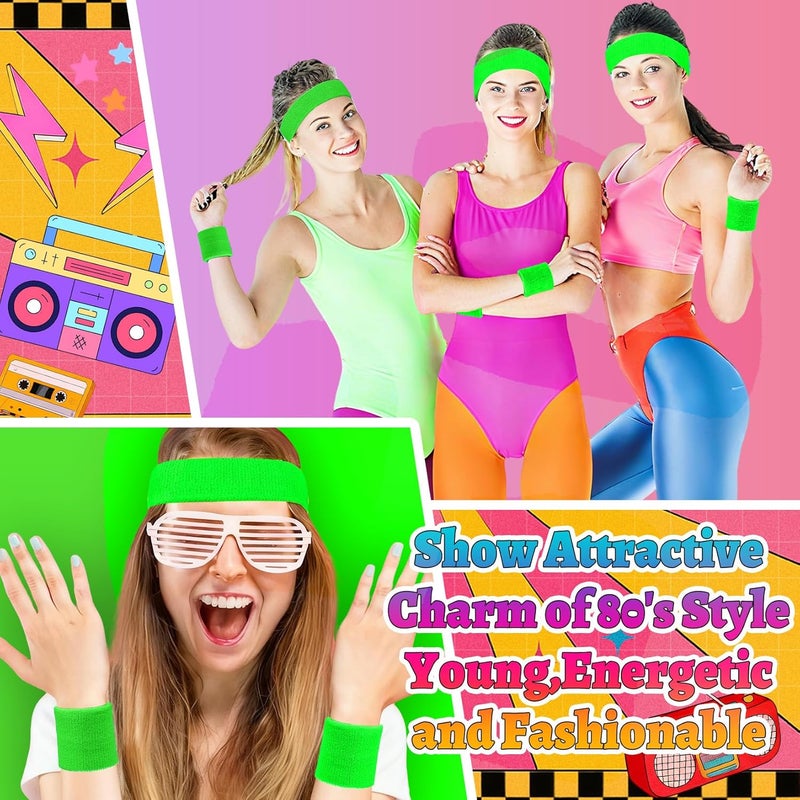 Mindow Neon Sweatbands Set, 80s Headband and Wristband Sweatbands for Women Men, Wicking Bands for Sports, Party Costume Accessories - Image 3
